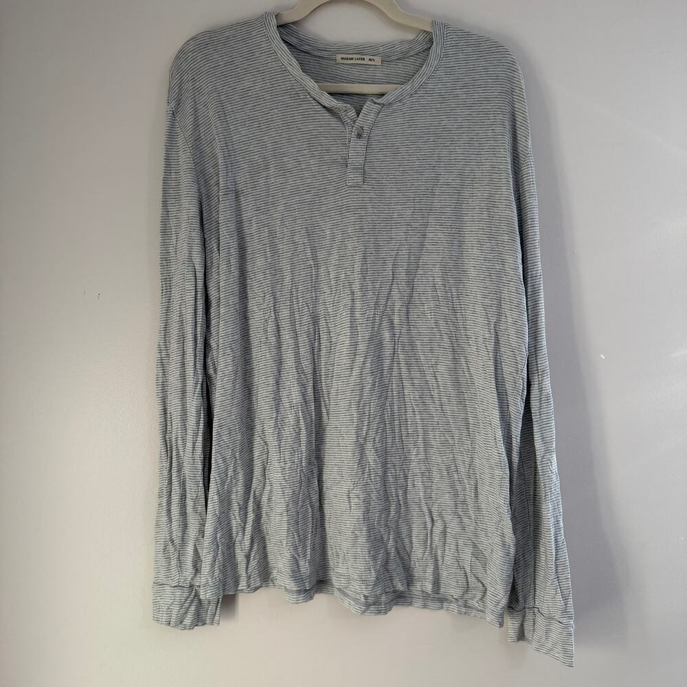 Marine Layer Supima Cotton Modal Blend Striped Henley Long Sleeve Tee Size M/L